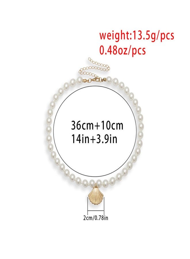 TACBSP Pearl Choker Necklace for Women Gold Starfish Necklace Sea Shell Necklace Summer Beach Necklace for Women Jewelry (Shell) - Image 3